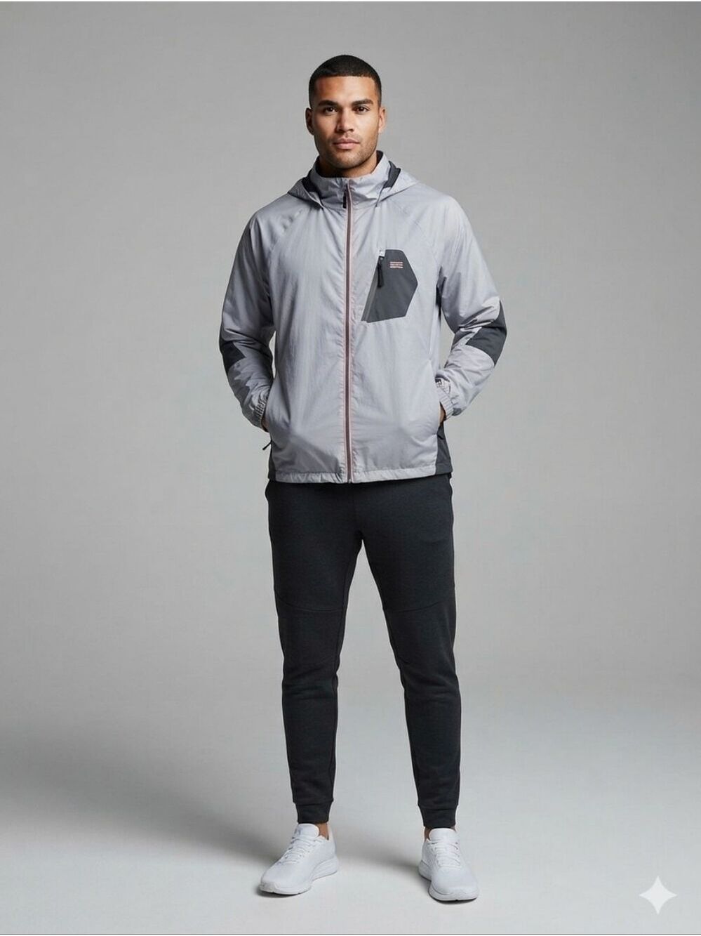 New Balance Men's Gray and Black Lined Windbreaker - Full Zip Size XL